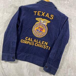 Vintage FFA Corduroy Jacket Men M Blue TEXAS CALALLEN Corpus Christi Embroidered